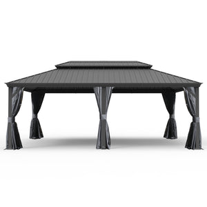 English Elm 14' X 24' Hardtop Gazebo - Durable Metal Canopy With Drainage, Insect Protection, And Privacy Curtains W1859S00155