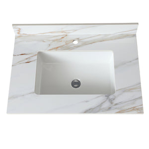 English Elm 31 Inch Marble Vanity Top With Undermount Sink, 4" Backsplash, Easy-Care Carrara Finish For Luxury W2699P192439