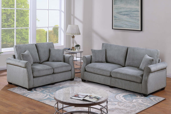 English Elm Black Corduroy Upholstered Sofa and Loveseat Set for Contemporary Living Rooms Fog B011S02182