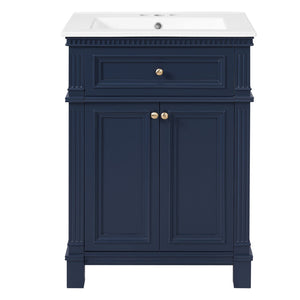 English Elm 24'' Carved Farmhouse Bathroom Vanity with Ceramic Sink Soft Close Storage Cabinet Blue N710P446530C
