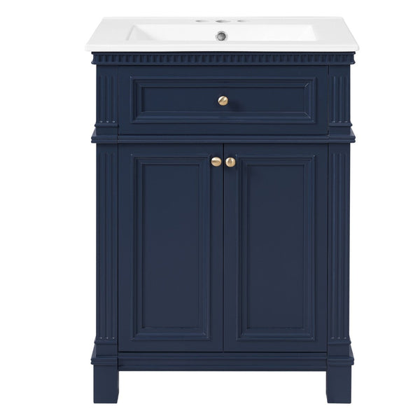 English Elm 24'' Carved Farmhouse Bathroom Vanity with Ceramic Sink Soft Close Storage Cabinet Blue N710P446530C