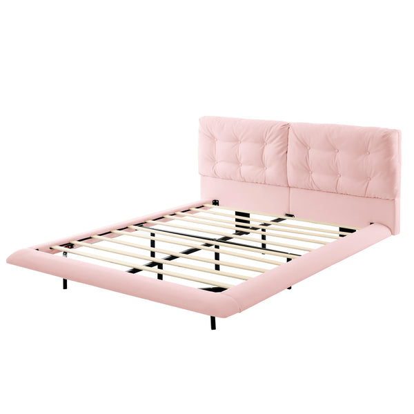English Elm Christopher Knight Home® - Queen Plush Leather Upholstered Bed Frame with Wingback Headboard, Wavy Footboard, Quiet Support Pink 37.59 L x 32.25 W x 13 H N761S0000022H