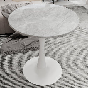 English Elm Marble-Top Round Side Table With Tapered Base - Modern Minimalist Design For Stylish Living Spaces W1935P353220