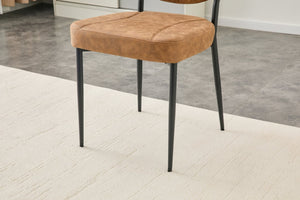 English Elm Dark Oil Waxed Faux Leather Dining Chair Set with Diamond Tufted High Back Metal Legs W3493P449253