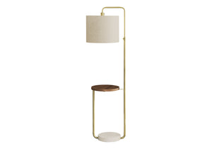 English Elm Lighting, 65"H arc floor lamp with ivory drum shade, sleek metal frame, 100W max, foot switch, modern ambiance Gold 17 L x 16 W x 28 H B2710P221311
