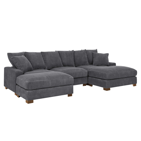 English Elm Wynisha Modular Corduroy Sofa with Adjustable Headrests, Foam-Wrapped Cushions & Solid Wood Legs Gray B343S00039
