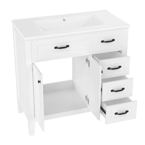 English Elm 36" Elegant Bathroom Vanity With Sink Combo - Modern White Cabinet, Durable Design & Ample Storage N725P246491K