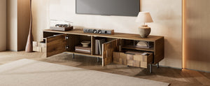 English Elm Mid Century Modern Tv Stand 79 Inch Wood Tone Console with Drawers for Living Room N710P401530P