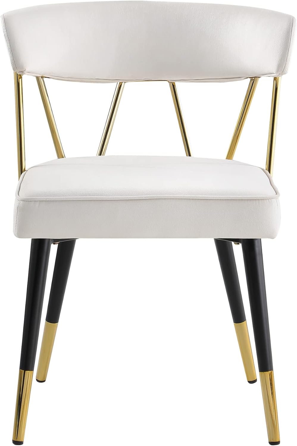 English Elm Glam Velvet Dining Chair Set of 2 with Gold Trim, Padded Foam Seat Upholstered Side Chairs for Home Decor Cream 35 L x 23 W x 20 H B011P353084