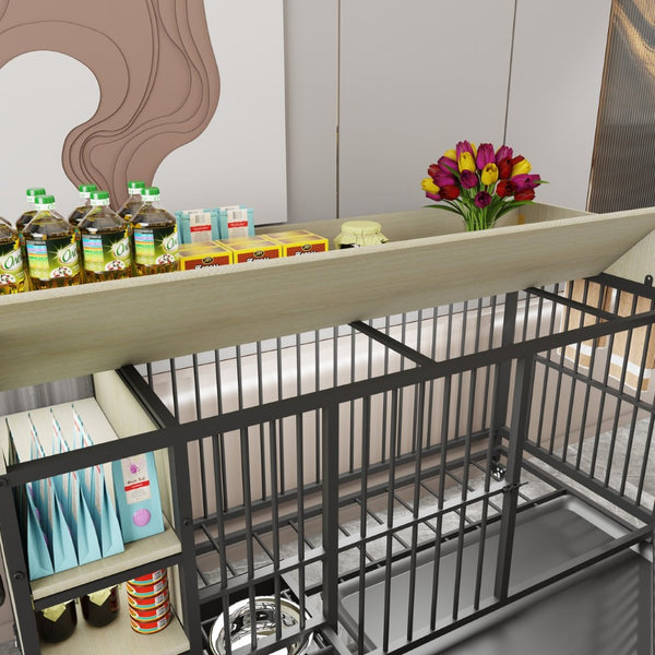 English Elm Large Iron Mdf Pet Enclosure with Storage Cabinet Rolling Casters and Steel Feeding Basins W3064P245384