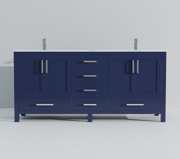 English Elm Navy Double Bath Vanity 72" W x 22" D with Carrara Marble Top, Chrome Faucet, Soft-Close Storage (96) B2731P259114