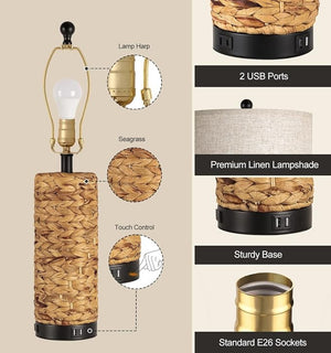 English Elm Tall Resin Farmhouse Lamp Pair Dimmable 3 Color Modes for Bedroom or Living Room W3355P427433