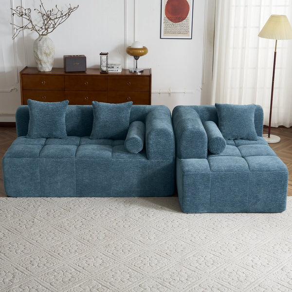 English Elm 101.2" Modern Sectional Sofa Full-Compressed Modular Couch with Deep Seating, Tufted Chenille Fabric, Pillows Included Blue N719S001890C