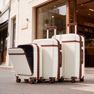 English Elm Luggage 3 Piece Abs Hard Shell Set with Usb Port Front Access and Spinner Wheels White N726P307555O