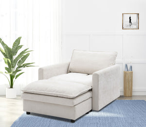 English Elm Chenille Plush Sofa Bed with Ottoman — Space-Saving Modern Single Couch, Stain-Resistant Beige Lounge (1-Seat) W1117S00278