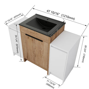 English Elm 48 Inch Freestanding Bathroom Vanity With Black Ceramic Sink & Soft-Close Storage Cabinets - Modern Elegance W999S00315