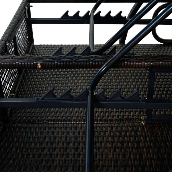 English Elm U_style Outdoor Double Sun Lounger Hdpe Wicker Steel Frame with Canopy Pop up Tables Blue WY000485AAC