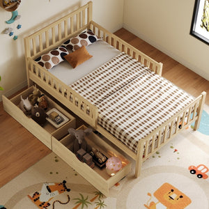 English Elm Twin Pine Platform Bed with Guardrails and Under Storage Drawers for Small Rooms N733P172696M