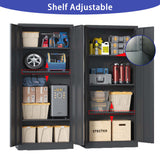 English Elm 71"H Metal Garage Storage Cabinet, Black Tool Steel Locking Cabinet With Doors and 3 Shelves, Tall Cabinets For Garage Storage Systems Lockable File Cabinet For Home Office, Classroom/Pantry