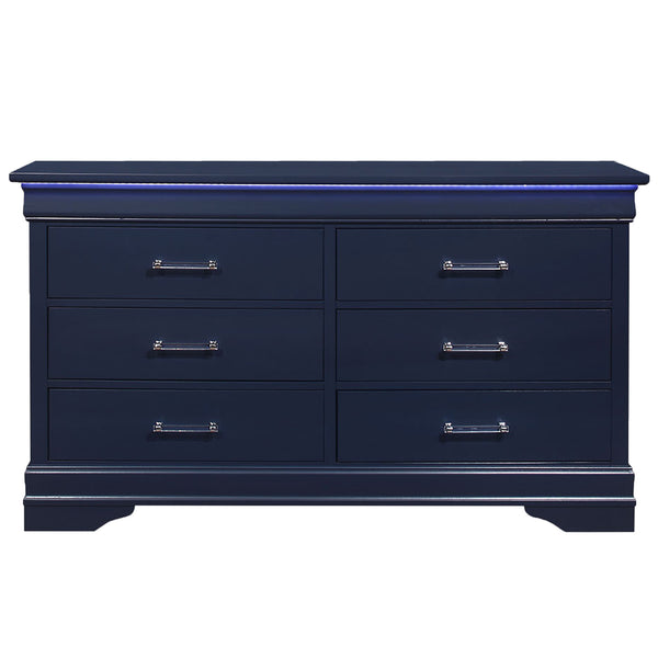 English Elm CHARLSTON Solid Wood 5-Drawer Chest with Built-In LED Lighting, Spacious Transitional Bedroom Storage Blue 62.4 L x 19.49 W x 37.01 H B201P215698