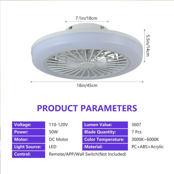 English Elm 18 Inch Smart Rgb Led Flush Mount Ceiling Fan with App Control for Low Ceilings W1340P461540