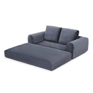 English Elm 2-in-1 Corduroy Futon Loveseat Sleeper Modular Floor Couch for Studio Living Rooms Grey W1117P415684