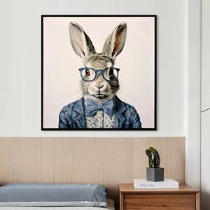 English Elm Gallery Dapper Bunny Canvas Art in Cobalt Blue Suit — Modern Stretched Wall Print for Office Decor W3374P324198