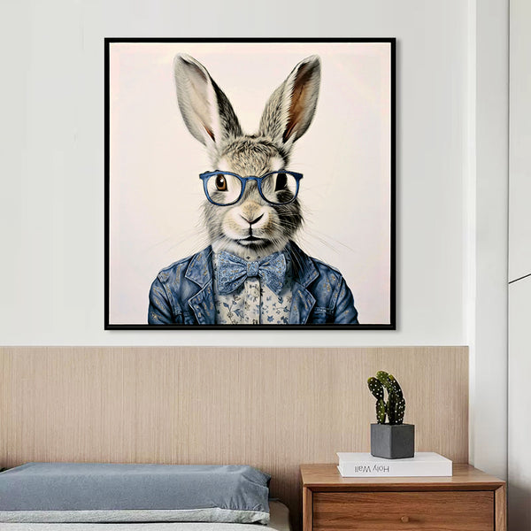 English Elm Gallery Dapper Bunny Canvas Art in Cobalt Blue Suit — Modern Stretched Wall Print for Office Decor W3374P324198