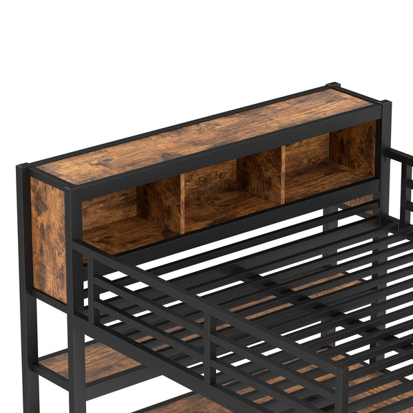 English Elm Metal Queen Loft Bed With L-Shaped Desk, Wardrobe, And Storage Cubes - Stylish Space Saver! W1580S00184