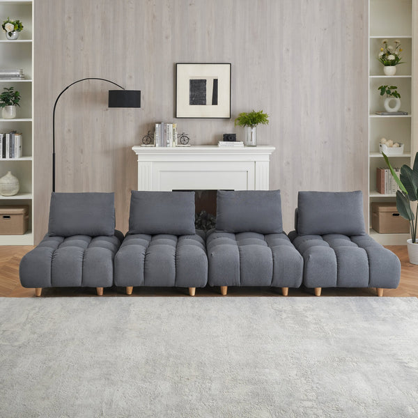 English Elm 120 Plush Teddy Sofa 120" Long Spacious 4-Seater with Solid Wood Frame, Spring Cushion Comfort Gray W1658S00071