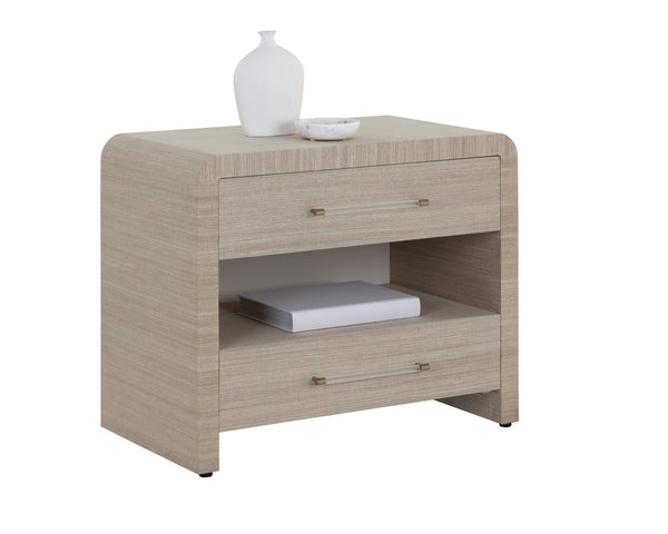 Sunpan ATHERTON Nightstand - Sand Raffia & Solid Wood, Soft-Closing Drawers, Modern Design & Safety Features 112286