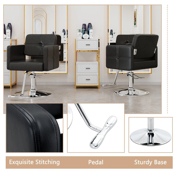 English Elm Fashionable Hydraulic Salon Chair Black Pu Leather Swivel Seat for Styling Studios W1151P361700