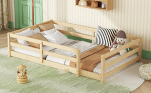 English Elm Twin Pine Montessori Floor Bed for Kids with Safety Fence, Low Profile Twin Frame, Natural Finish W1820P331919