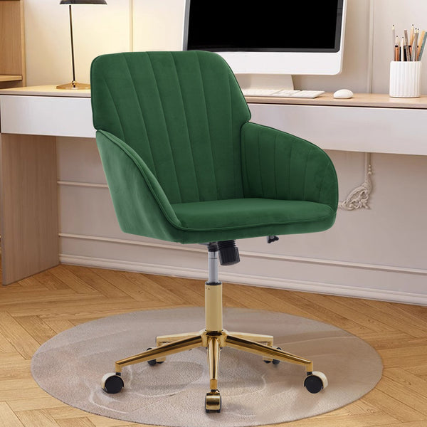 English Elm TY Velvet Ergonomic Office Chair in Green with Memory Foam Cushion, Lumbar Support & Swivel Comfort W2311P220186