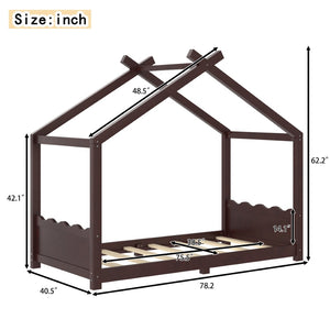 English Elm Twin House Frame Floor Bed Solid Pine Kids Room Montessori Low Profile Play Nook Espresso W1580P387837