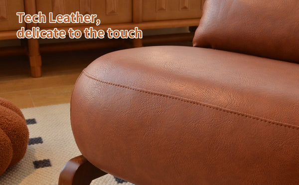 English Elm Cute Faux Leather Armless Accent Chair Solid Wood Legs Cushioned Seat Modern Brown W2105P440978