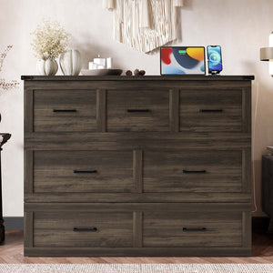 English Elm Murphy Full-Size Cabinet Bed with Built-In Charging Station, Storage Drawer & 700lb Capacity Comfort Gray 52.5 L x 26 W x 5.5 H N733S293995G