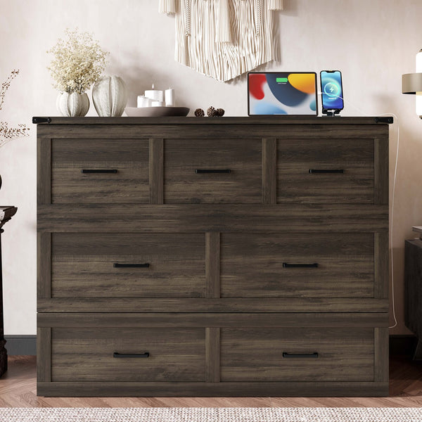 English Elm Murphy Full-Size Cabinet Bed with Built-In Charging Station, Storage Drawer & 700lb Capacity Comfort Gray 52.5 L x 26 W x 5.5 H N733S293995G