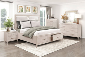 English Elm Modern Queen Platform Bed Chenille Headboard Led Lighting Footboard Storage Drawers B011S02158