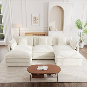 English Elm U-shaped Chenille Sectional Sofa Five Seat Modular Couch with Ottomans for Living Room W714S00560