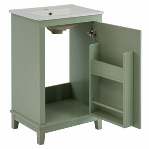 English Elm 20 Inch Modern Small Bathroom Vanity Cabinet With Ceramic Basin, Space-Saving Storage & Soft-Close Door Green N729P170386F