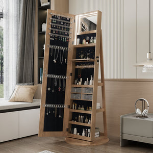 English Elm 360°swivel Jewelry Armoire with Led Interior Full Length Mirror Walnut Finish W3406P422682