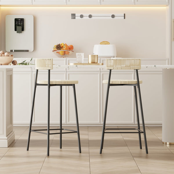 English Elm Counter Stools Set Of 2 - Chic Handwoven Paper Rope Bar Stools For Modern Boho Kitchen & Dining Spaces W1757P271584