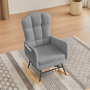 English Elm Beige Plush Teddy Fabric Rocking Chair High Back Armchair for Nursery or Reading Nook Grey W3985P386792