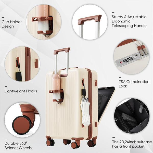 English Elm 4-piece Hard Shell Luggage Set with Usb Ports Tsa Lock and Front Access Carry-on Ivory N726P268997O