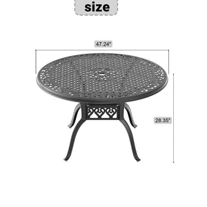 English Elm 47.24-Inch Cast Aluminum Patio Dining Table - Stylish Black Frame With Umbrella Hole, Seats 6 W1710P166012-GIGA