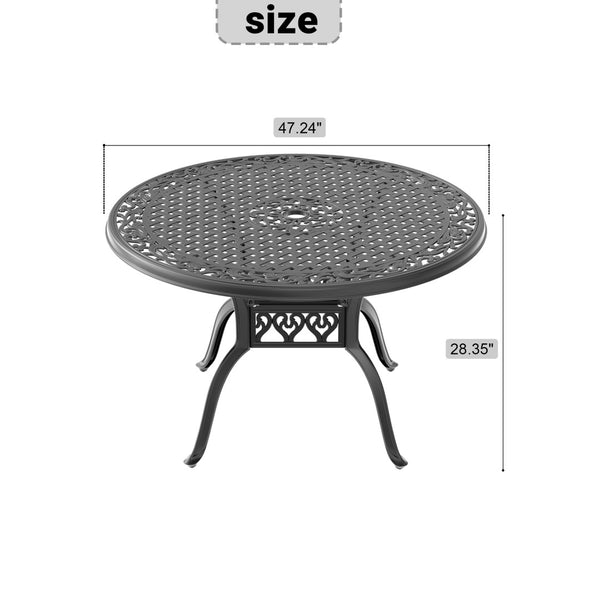 English Elm 47.24-Inch Cast Aluminum Patio Dining Table - Stylish Black Frame With Umbrella Hole, Seats 6 W1710P166012-GIGA
