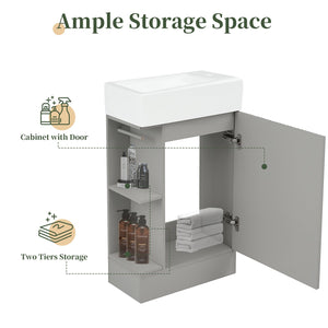 English Elm 18.6" Bathroom Vanity with Sink and Ceramic Top, MDF Cabinet with Door, TP Holder & Shelf Grey N725P212181E