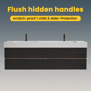 English Elm Galan 72 Inch Double Sink Vanity Fluted Wood Quartz Top Freestanding Bathroom Cabinet W1865S00172