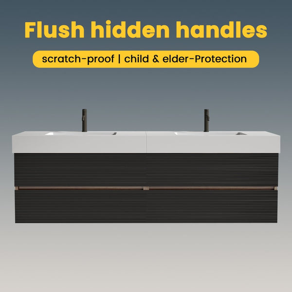 English Elm Galan 72 Inch Double Sink Vanity Fluted Wood Quartz Top Freestanding Bathroom Cabinet W1865S00172